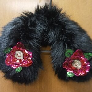 Black Faux Fur Collar with Floral Sequin Design